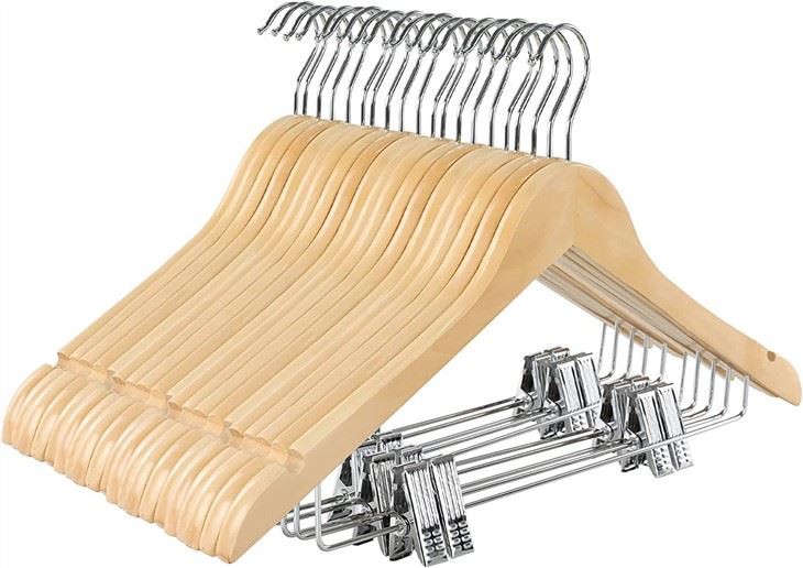 Wooden Suit Hangers Premium Pants Hangers Metal Clips